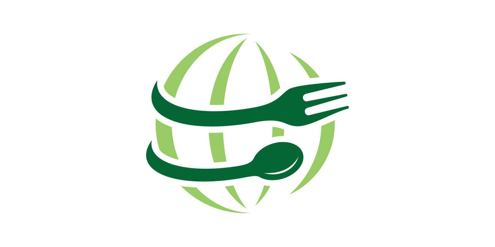 logotyp design kombinerande de form av en klot med en sked och gaffel. vektor