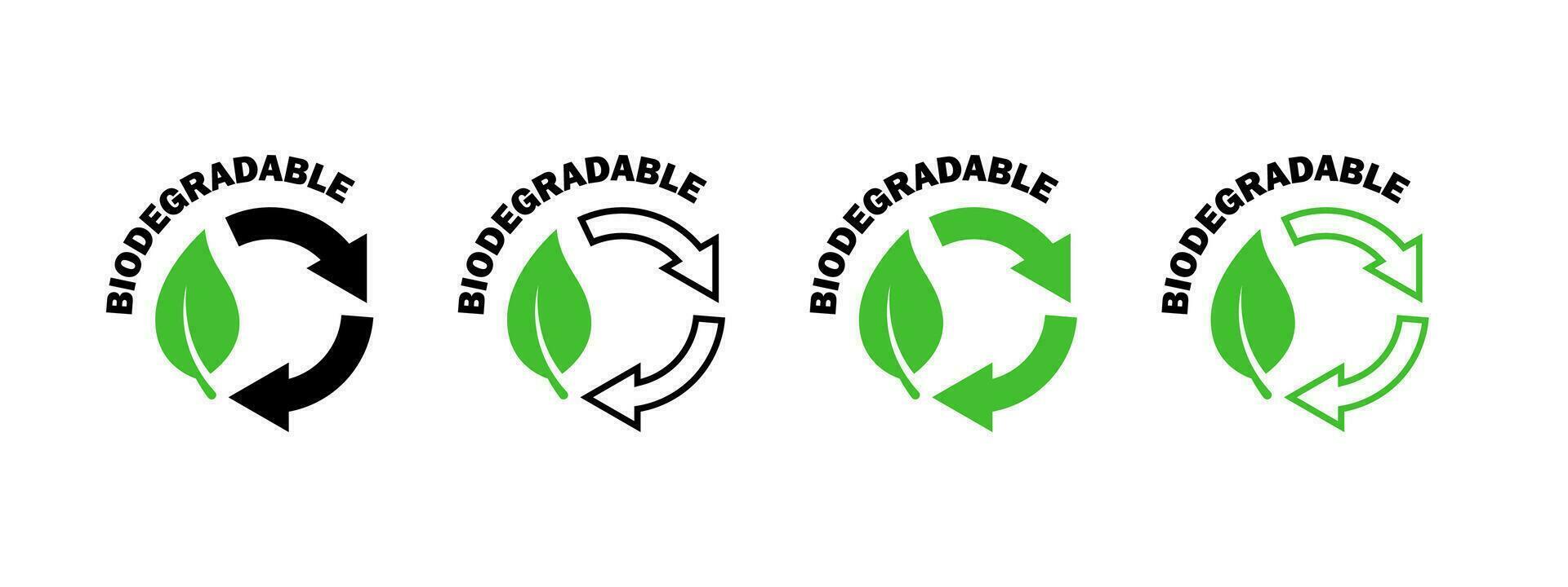 biologisch abbaubar Symbole Satz. recyceln Zeichen. Symbole von wiederverwendbar Plastik bio Verpackung. Vektor Symbole