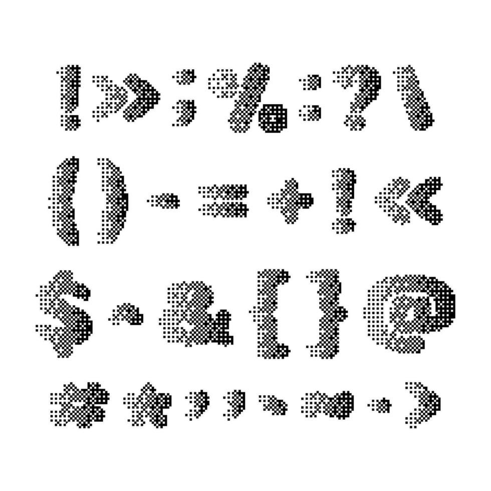 einstellen von Pixel Interpunktion Markierungen mit laut Textur. Symbole und Interpunktion Markierungen mit laut Textur zum Technologie Design, Logo Symbol. Vektor Illustration.