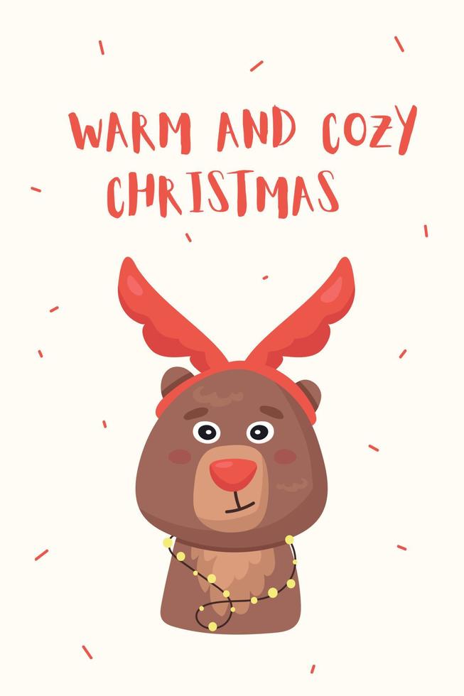 süßes Weihnachtsplakat mit Bären und dem Satz warme Weihnachten vektor