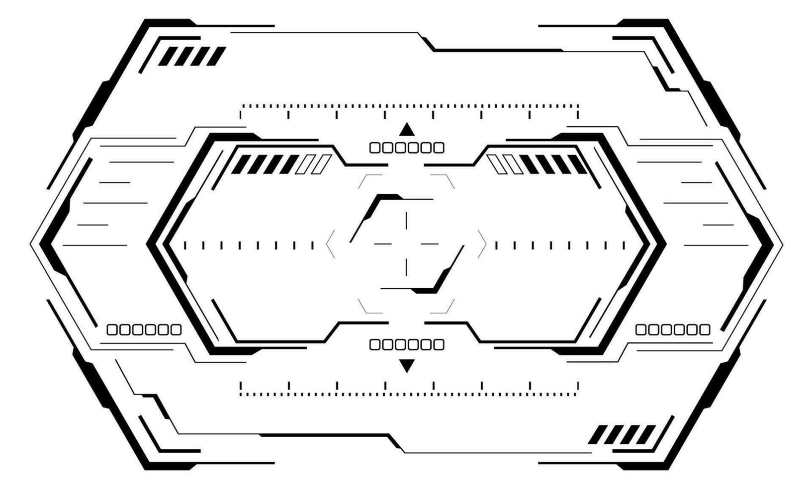hud Sci-Fi Hexagon Schnittstelle Bildschirm Aussicht schwarz Hexagon geometrisch Design virtuell Wirklichkeit futuristisch Technologie kreativ Anzeige auf Weiß Vektor