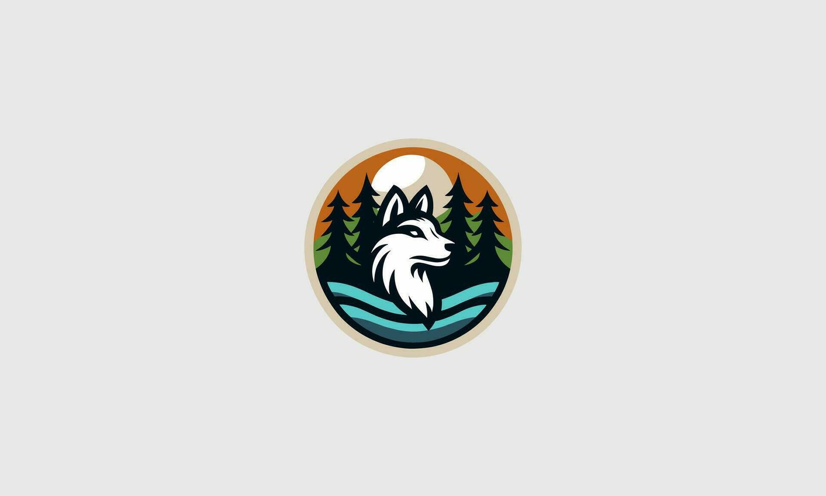 Kopf Wolf auf Wald Vektor Logo eben Design