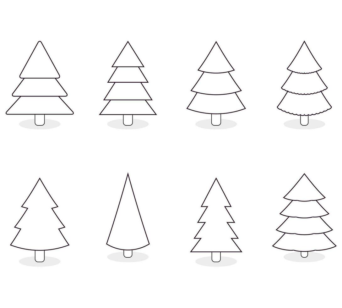 jul linje träd samling för Semester design. jul träd vektor linje, linjär xmas dekoration illustration