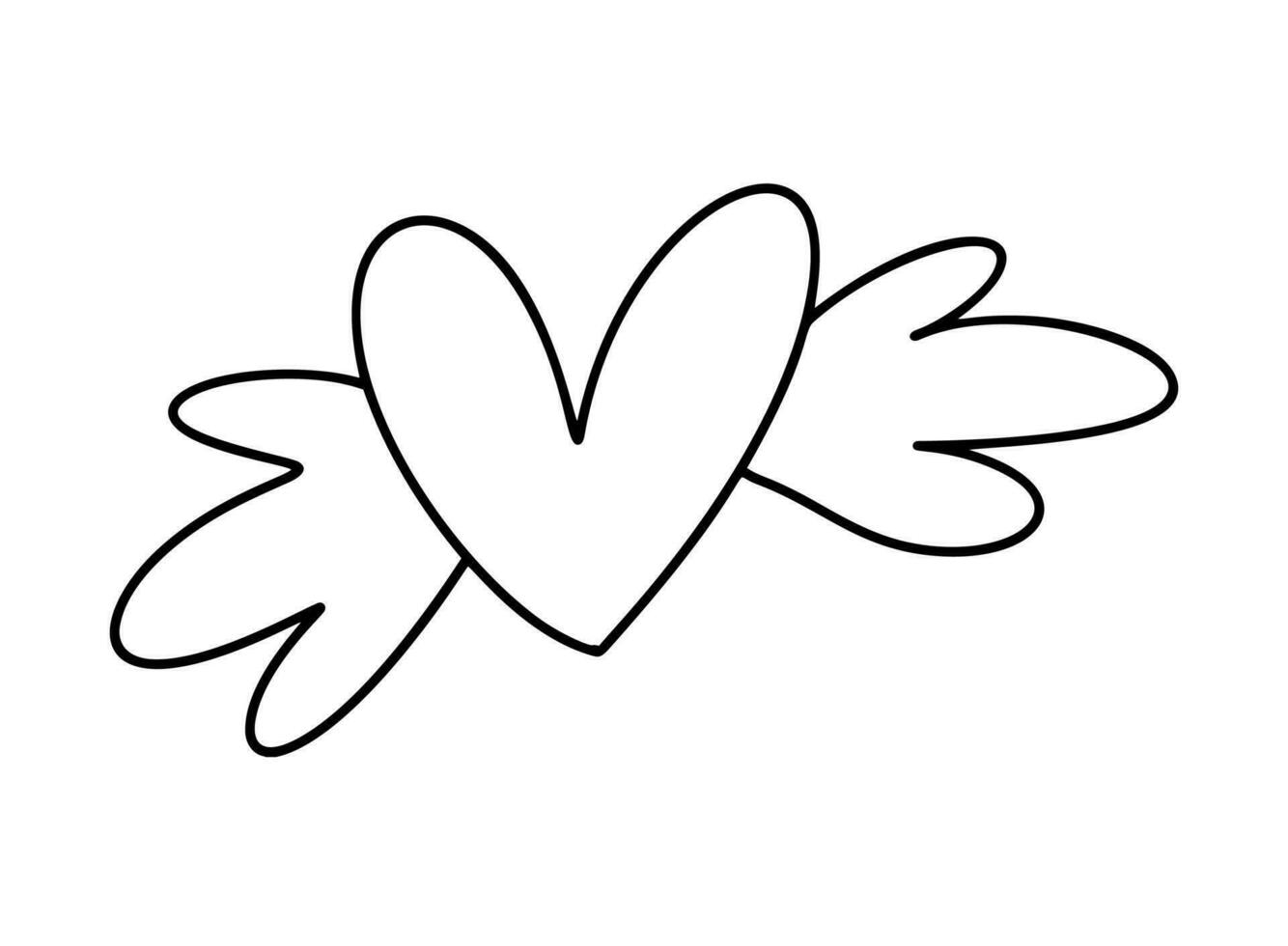 Hand gezeichnet Liebe Herz mit Flügel Vektor Logo Linie Illustration. schwarz Umriss. Element Monoline zum Valentinstag Tag Banner, Poster, Gruß Karte