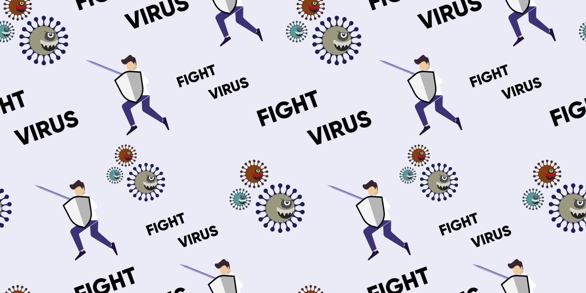 nahtloses Vektormuster des Kampfes gegen das Corona-Virus Covid-19. flache Abbildung. Menschen, die mit dem Viruskonzept kämpfen. vektor
