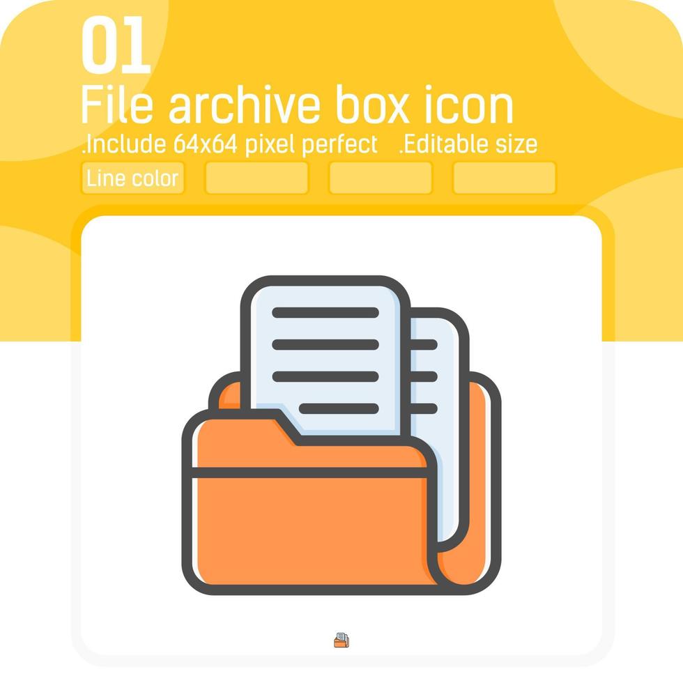 Dateien Archiv-Box-Symbol mit gefüllten Linienstil isoliert auf weißem Hintergrund. Vector Illustration Line Color Style Element dünnes Zeichen Symbol Symbol für ui, ux, Webdesign, Logo, mobile Apps und alle Projekte