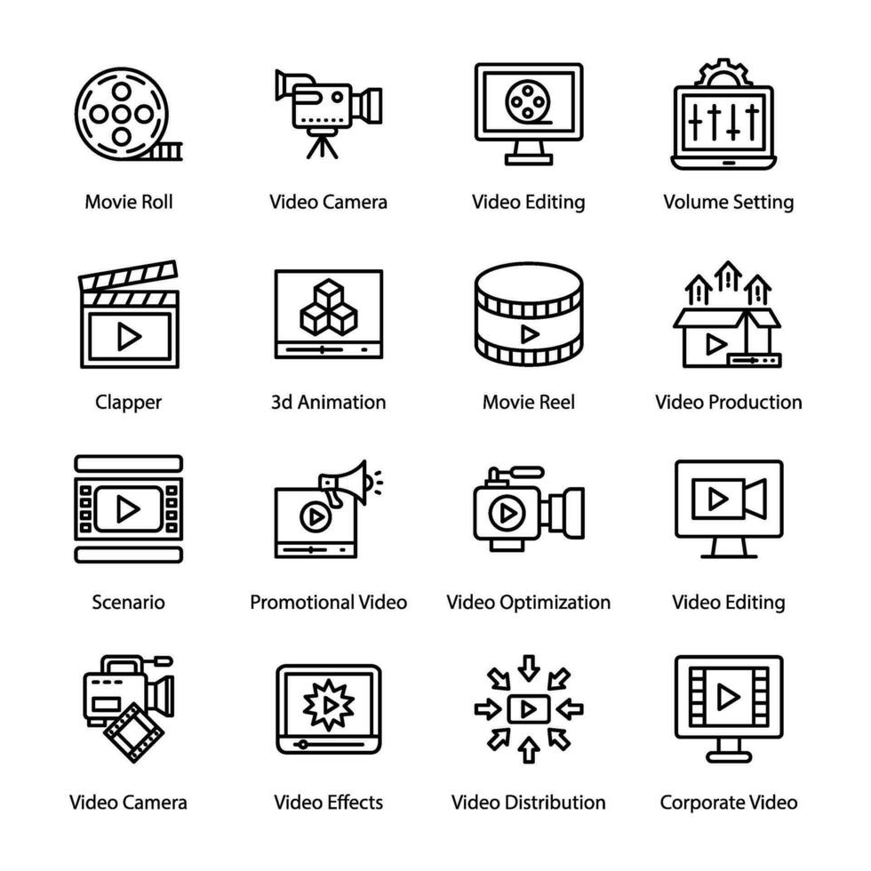 Pack von Video Produktion Symbole vektor