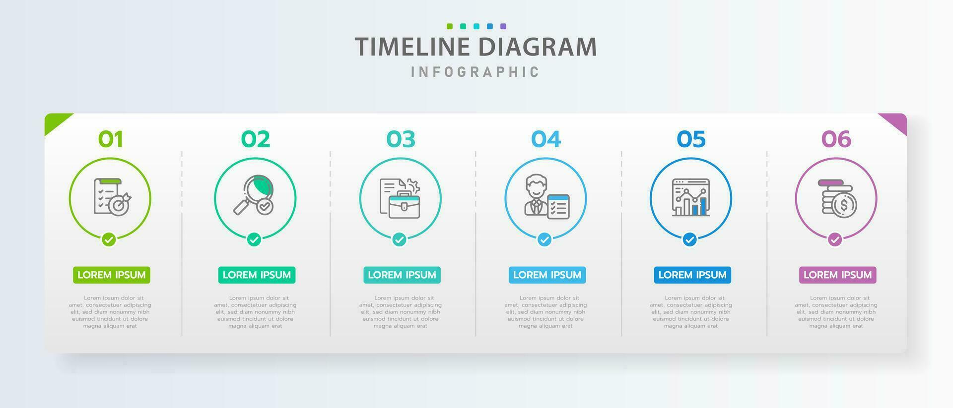 Infografik Vorlage zum Geschäft. 6 Schritte modern Zeitleiste Diagramm mit Roadmap und Rechteck Thema Diagramme, Präsentation Vektor Infografik.