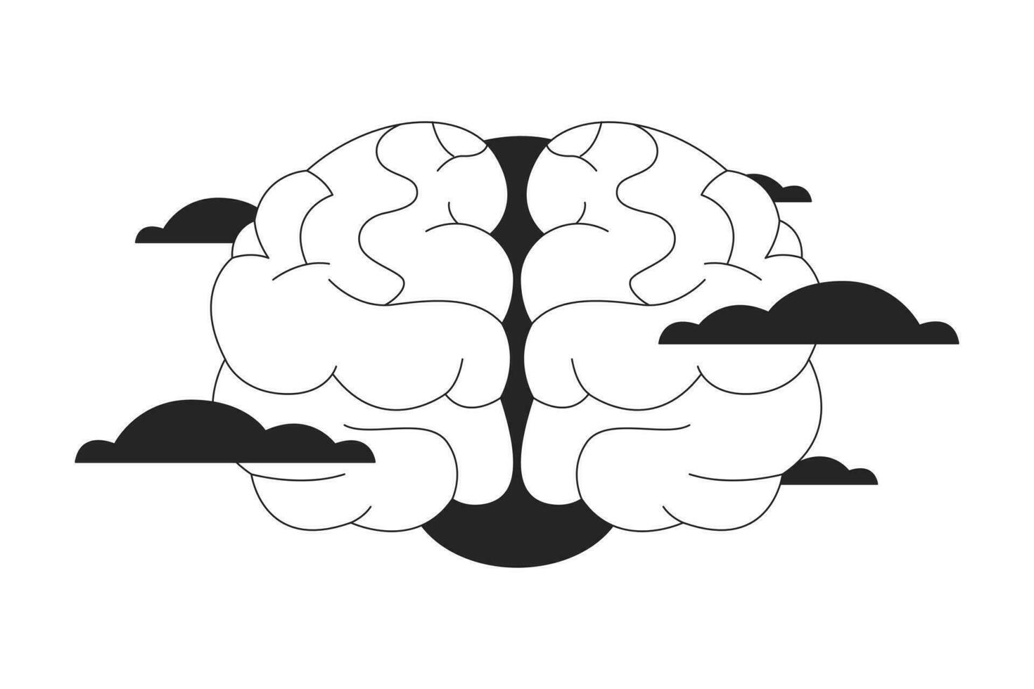 hjärna dimma syndrom svart och vit 2d linje tecknad serie objekt. känsla dimmig mental hälsa isolerat vektor översikt Artikel. förvirring koncentration förlust. minne problem enfärgad platt fläck illustration