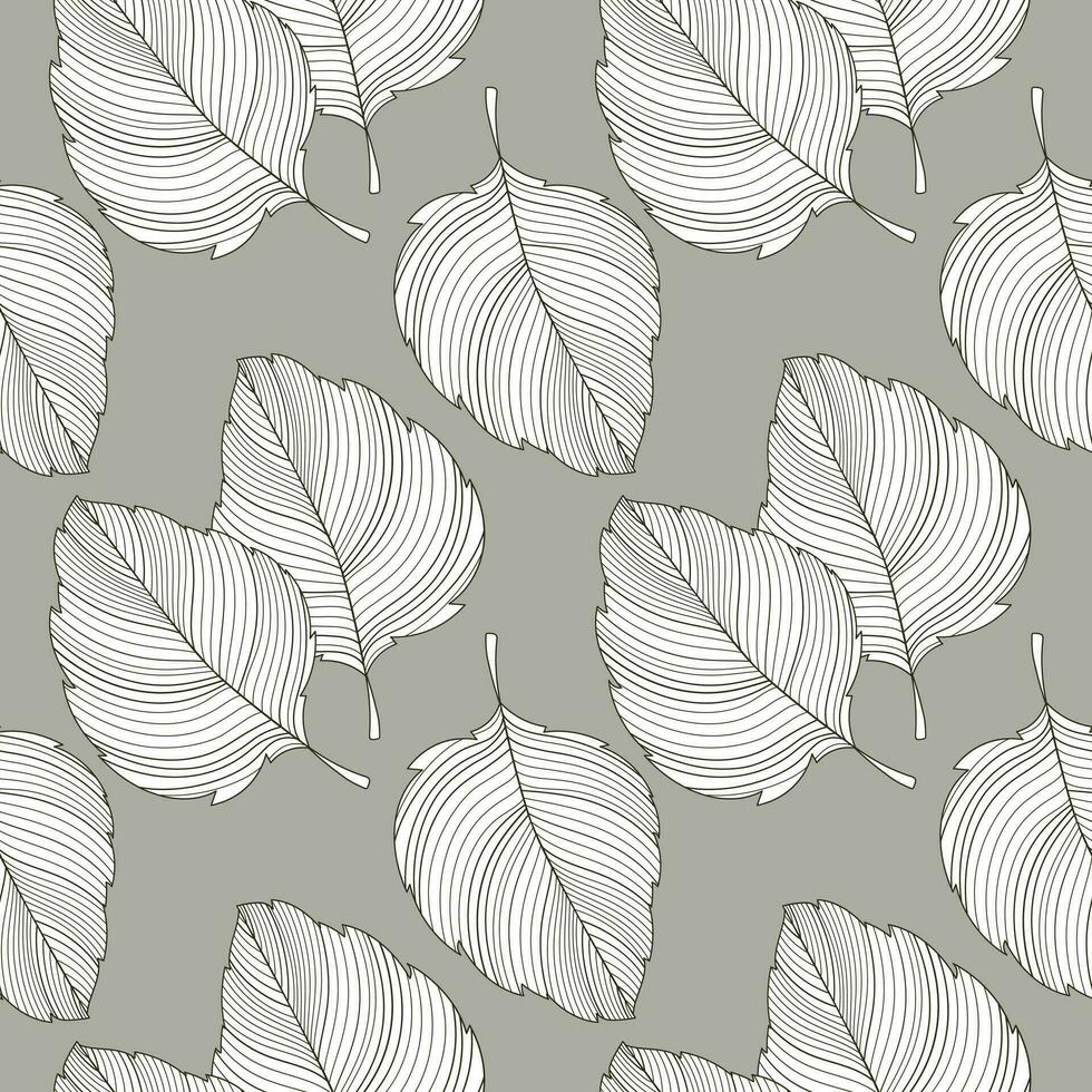 nahtlos Muster mit gefüttert Umrisse von Baum Blätter. grau und Weiß Design. drucken, Textil, Muster, Vektor