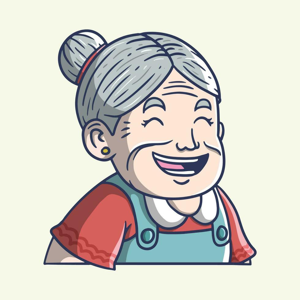 Oma Kochen oder Oma Karikatur Maskottchen Charakter Illustration. Hand gezeichnet Vektor Illustration.