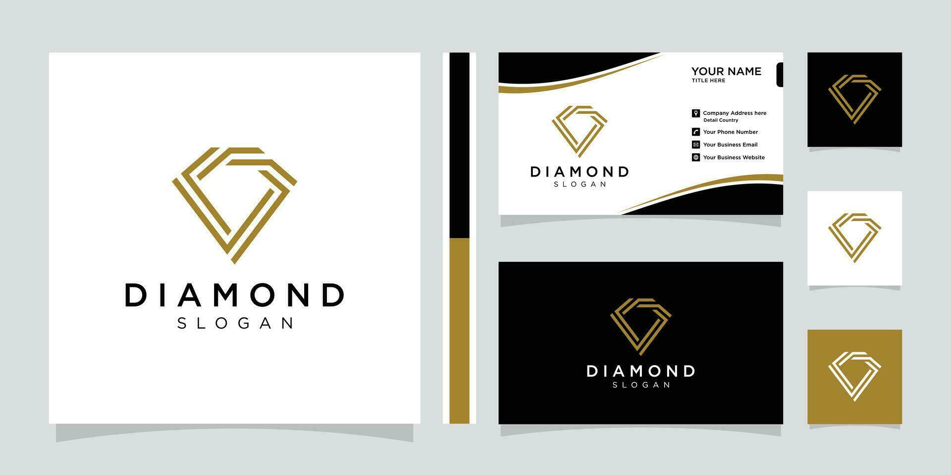 kreativ diamant begrepp logotyp design mall med företag kort design. vektor
