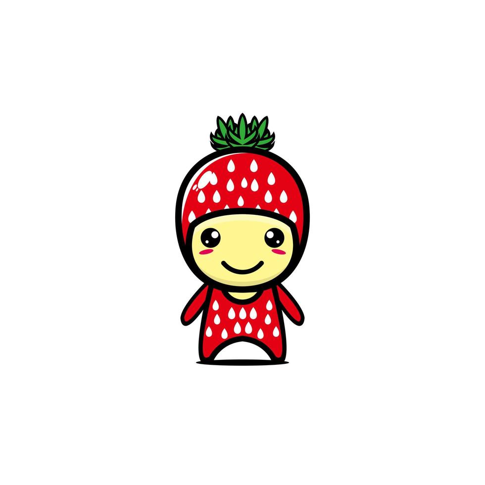 süße Erdbeer-Cartoon-Figur. einfaches flaches Cartoon-Charakter-Illustrationsdesign. isoliert auf weißem Hintergrund vektor