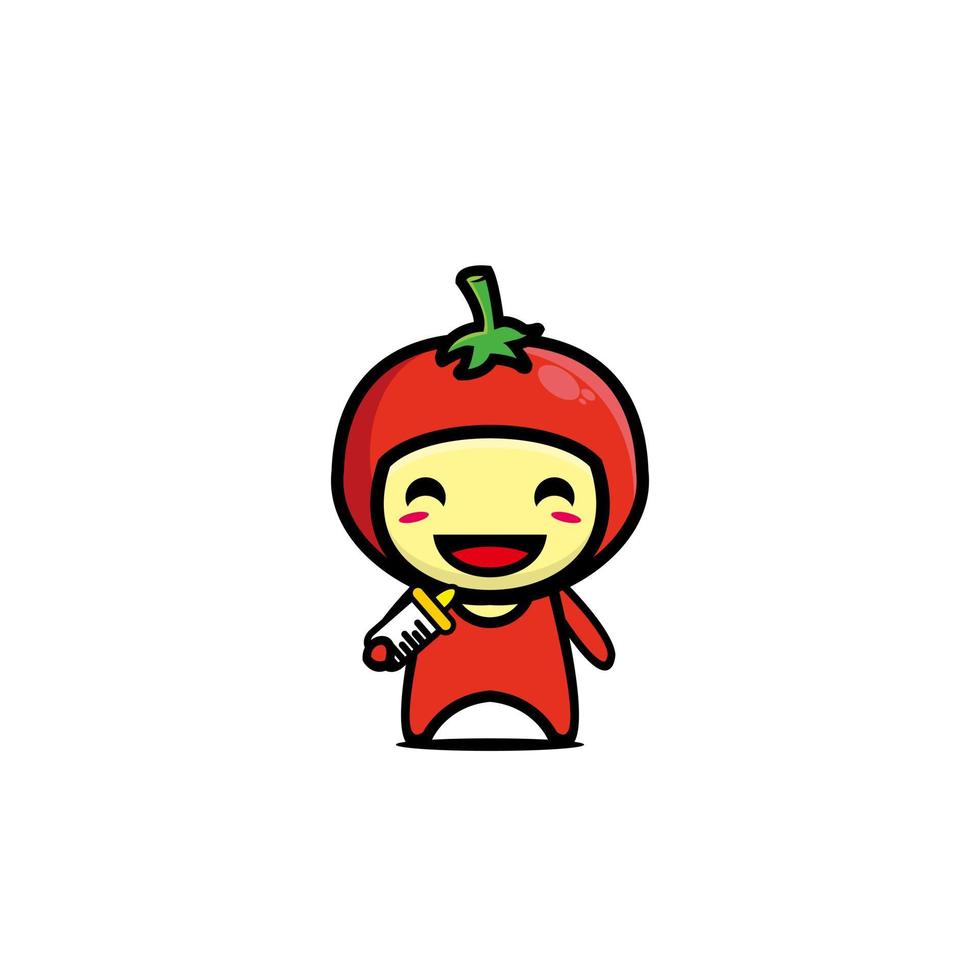 süße Tomaten-Cartoon-Figur. Cartoon Charakter Illustration Design einfache flache Art. Abbildung auf weißem Hintergrund vektor