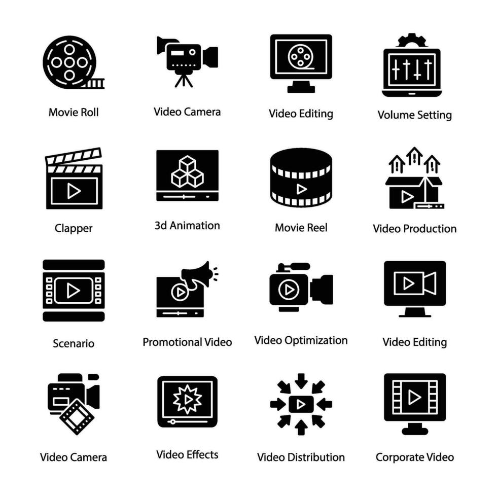 Pack von Video Produktion Symbole vektor