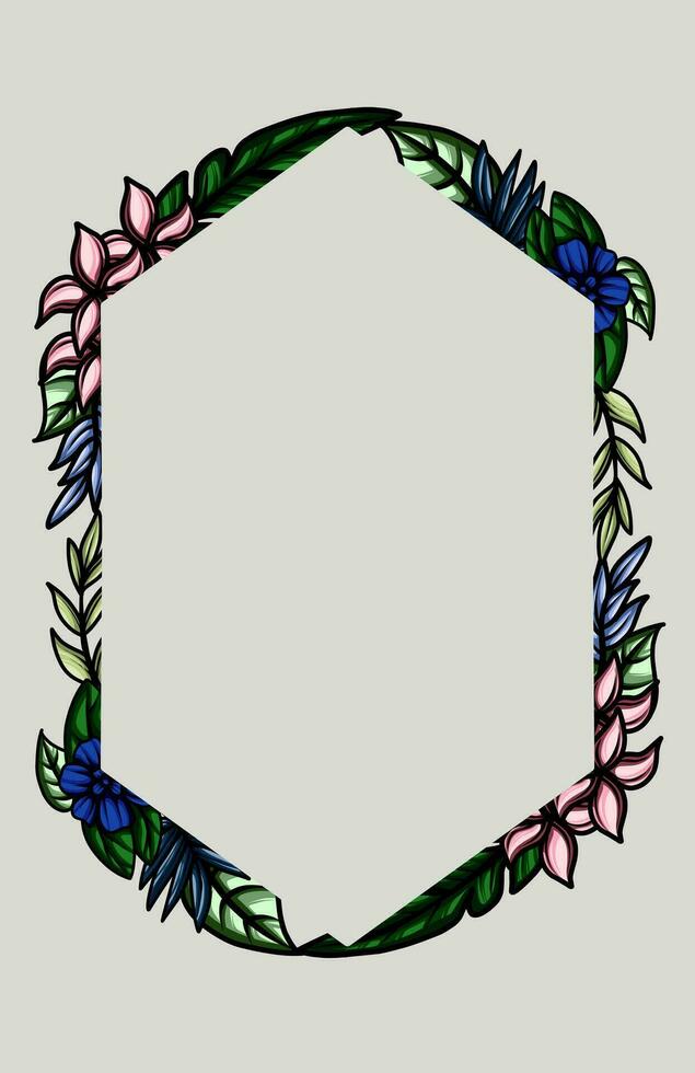 Rahmen das Rand mit ein Anordnung von Blätter und Blumen vektor