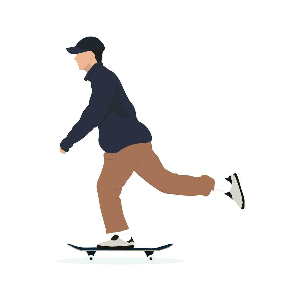 Seite Aussicht von ein Skateboardfahrer Vektor Illustration. aktiv Person genießen auf ein Skateboard.