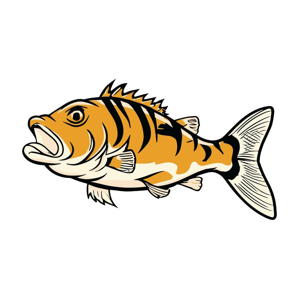 Hand gezeichnet Thunfisch Karikatur Illustration Vektor Bass Fisch
