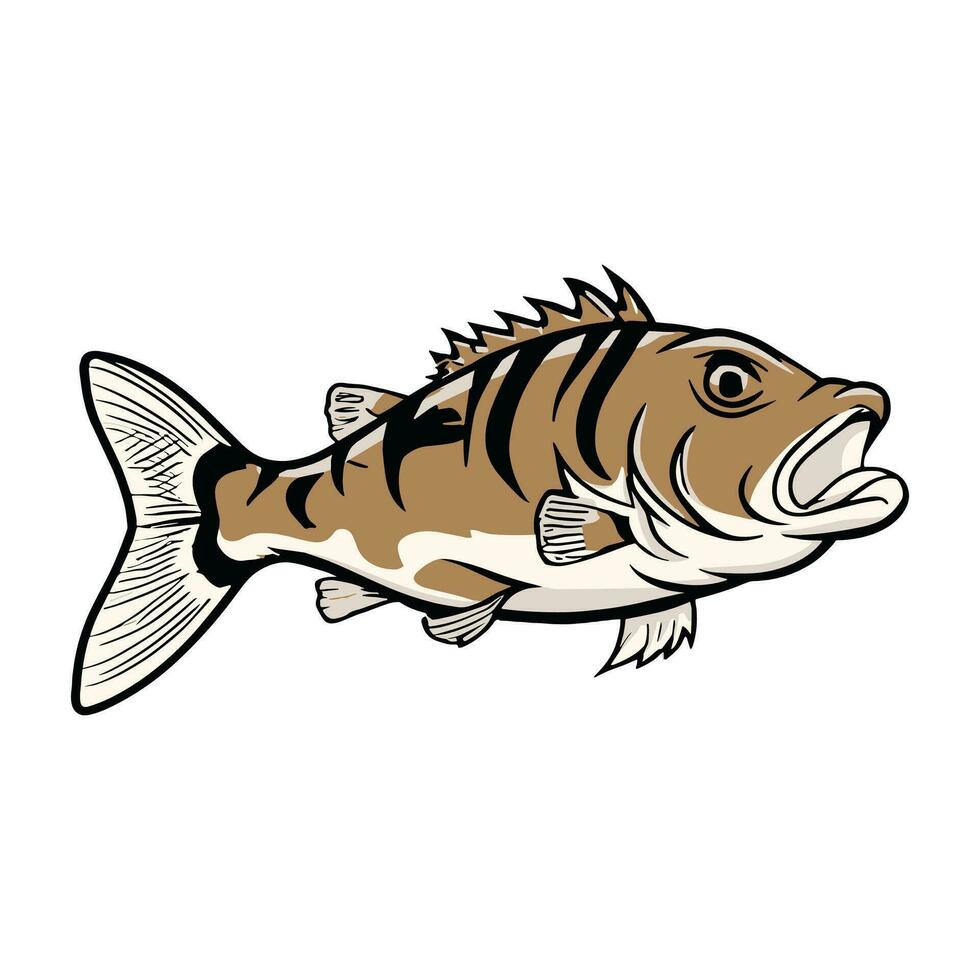 Hand gezeichnet Thunfisch Karikatur Illustration Vektor Bass Fisch