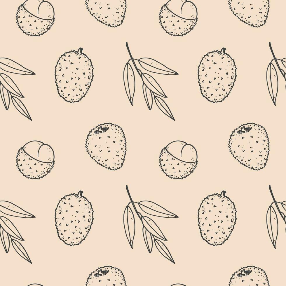 litchi sömlös mönster med tropisk frukt hand dragen vektor illustration. upprepa bakgrund med saftig Litchi rambutan, mat och drycker. dekorativ prydnad för skriva ut, papper, kort, omslag