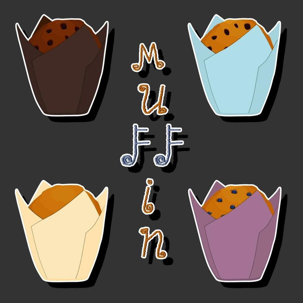 illustration på tema stor uppsättning färsk hemlagad muffin för morgon- frukost vektor