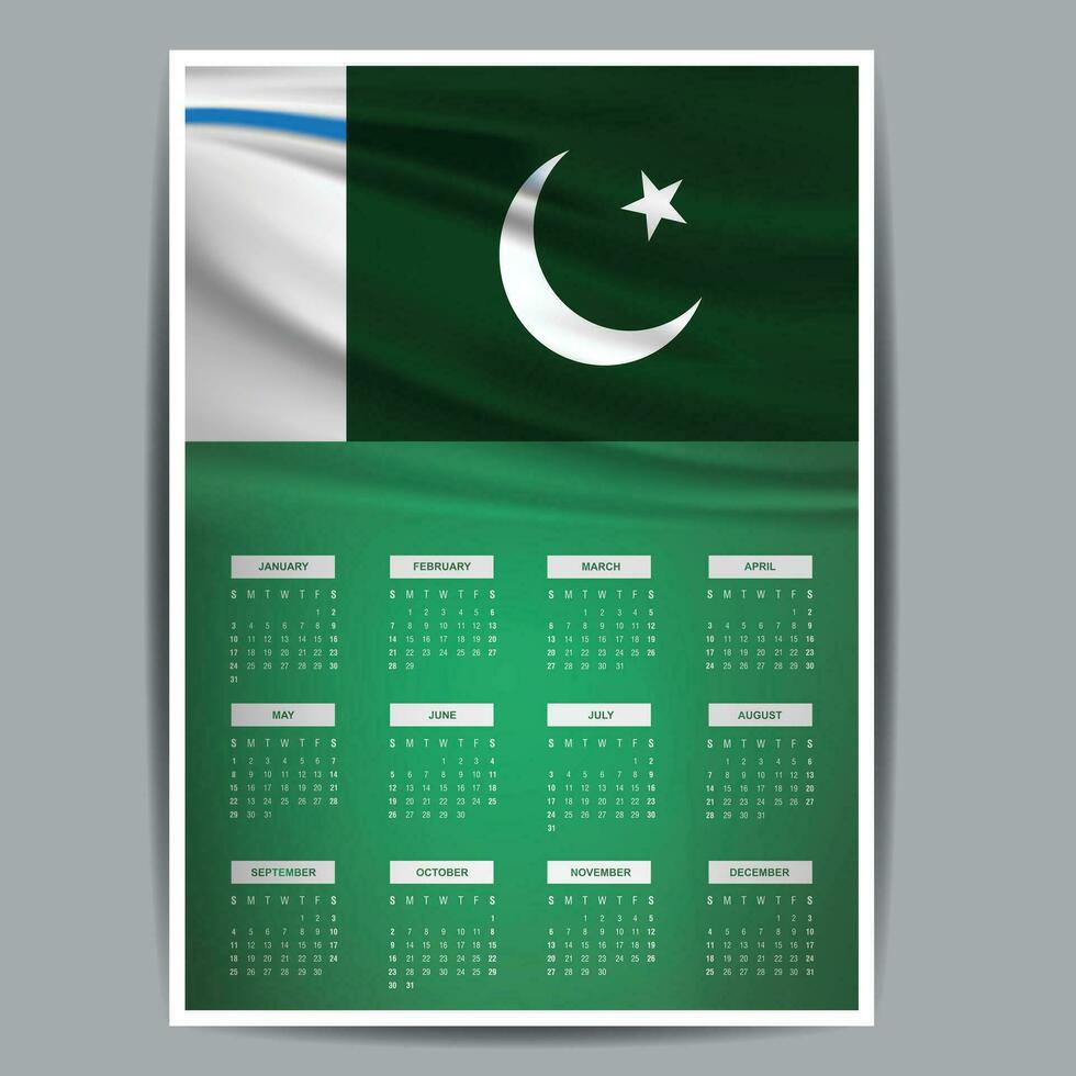 Kalender Woche beginnt Montag mit ein korporativ Design Vorlage Pakistan Flagge mit Pakistan Thema Farbe alle Monat Vektor. vektor