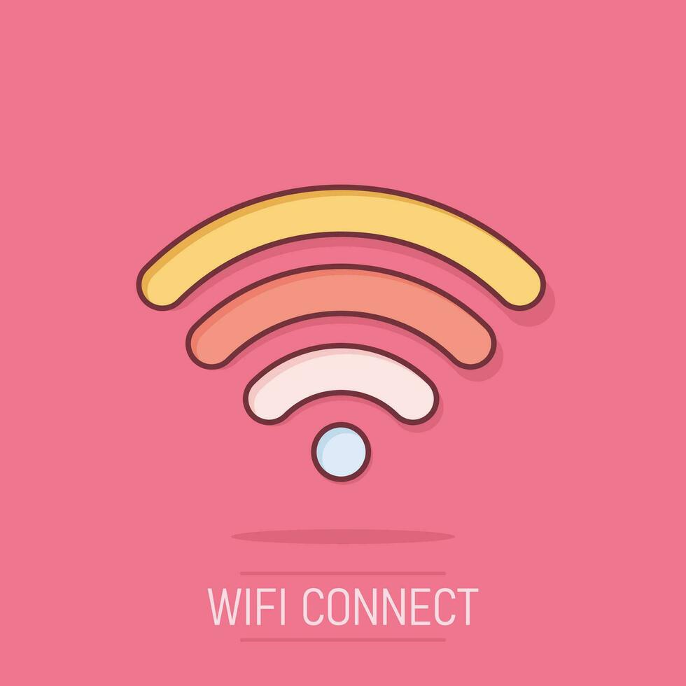 wiFi internet ikon i komisk stil. Wi-Fi trådlös teknologi vektor tecknad serie illustration piktogram. nätverk wiFi företag begrepp stänk effekt.