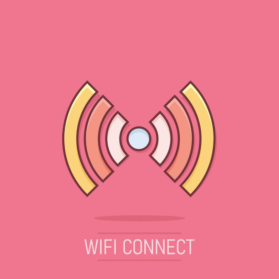 wiFi internet ikon i komisk stil. Wi-Fi trådlös teknologi vektor tecknad serie illustration piktogram. nätverk wiFi företag begrepp stänk effekt.