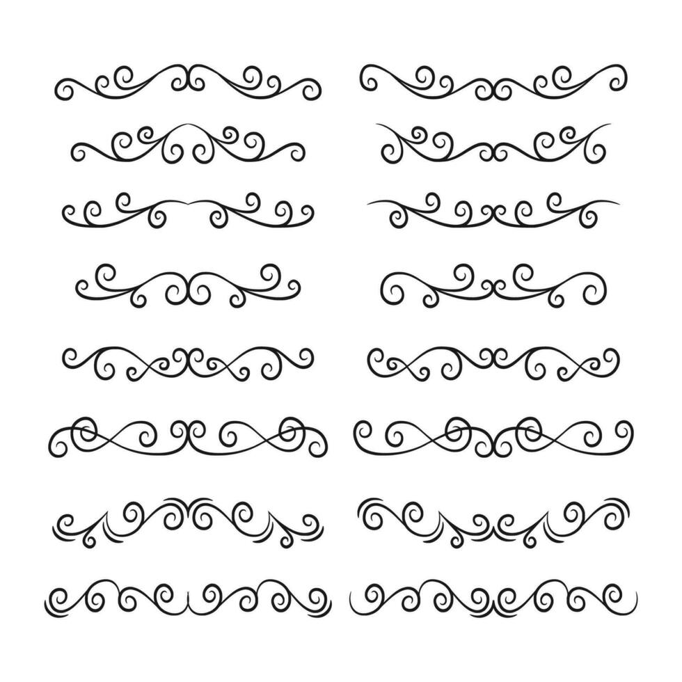 samling av calligraphic hand dragen elegant årgång prydnad element vektor