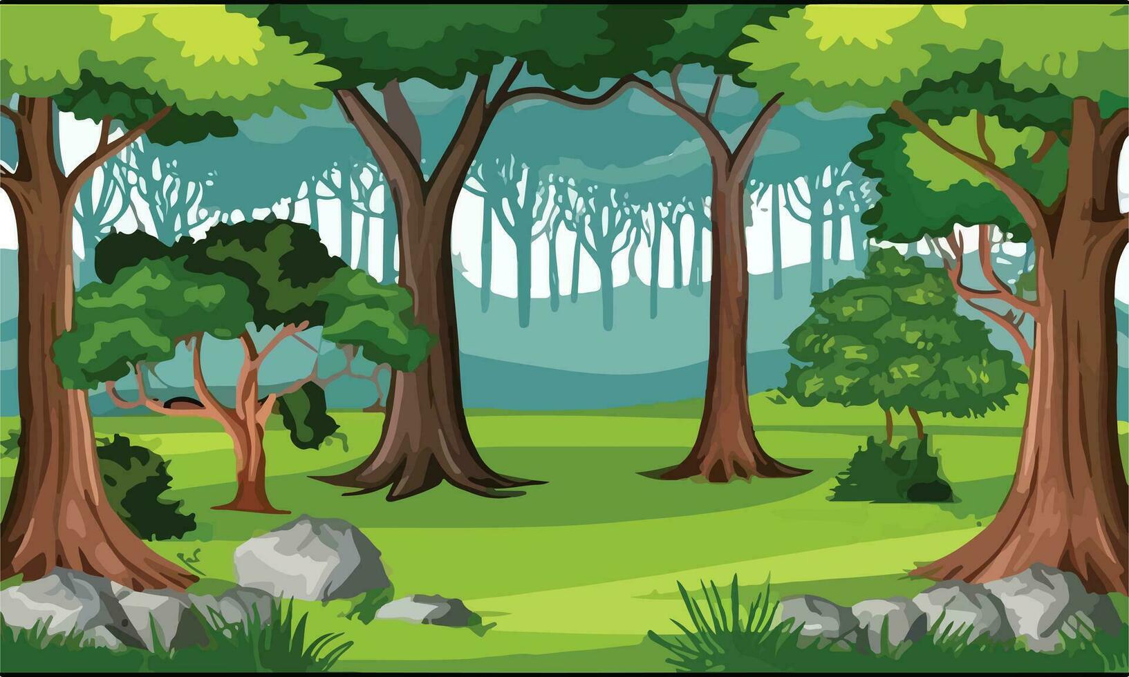 skogsscen med olika skogsträd vektor