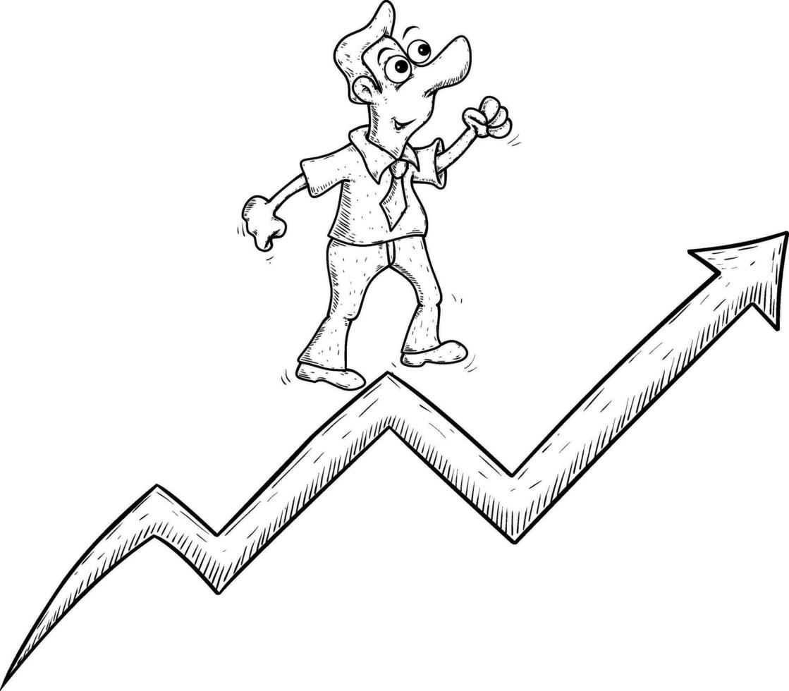 Karikatur Geschäftsmann Charakter Laufen oben Graph vektor