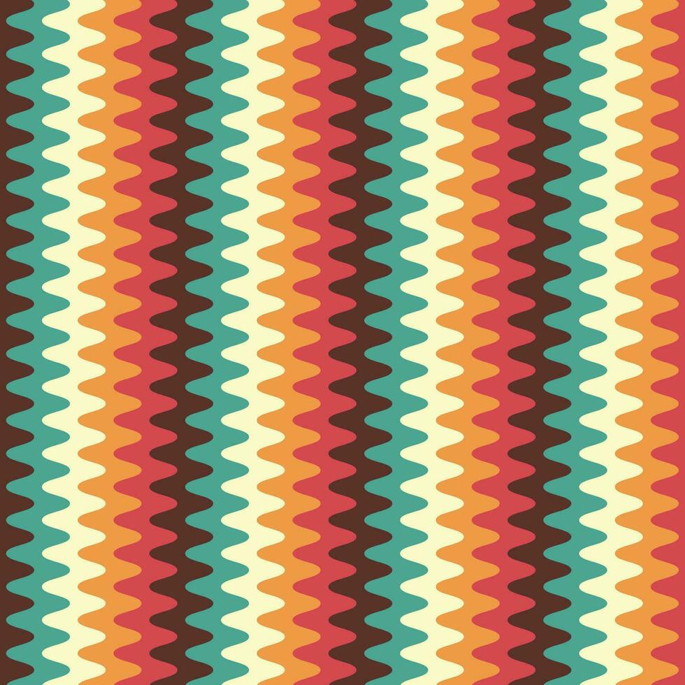 retro randig vågig sömmönster. 70s stil abstrakt psychedelic vågor strömmande enkel design. sommar vågig Ränder barnslig tyg skriva ut. geometrisk textur. vektor illustration.