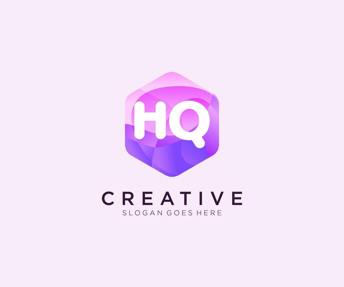 hq första logotyp med färgrik sexhörning modern företag alfabet logotyp mall vektor. vektor