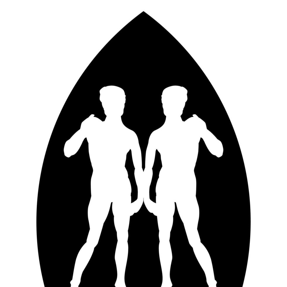T-Shirt Design von das Silhouette von zwei nackt jung Männer im ein spitzbogig Form. David durch Michelangelo, Stadt von Florenz. vektor