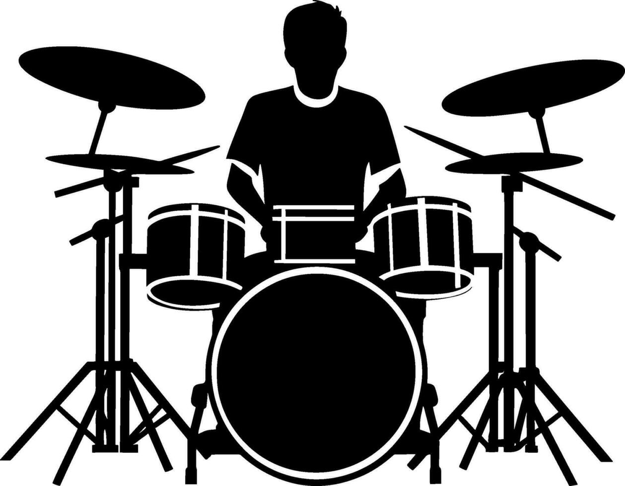ai generiert ein Schlagzeuger Musiker Trommeln Schlagzeug im detailliert Silhouette. ai generiert Illustration. vektor
