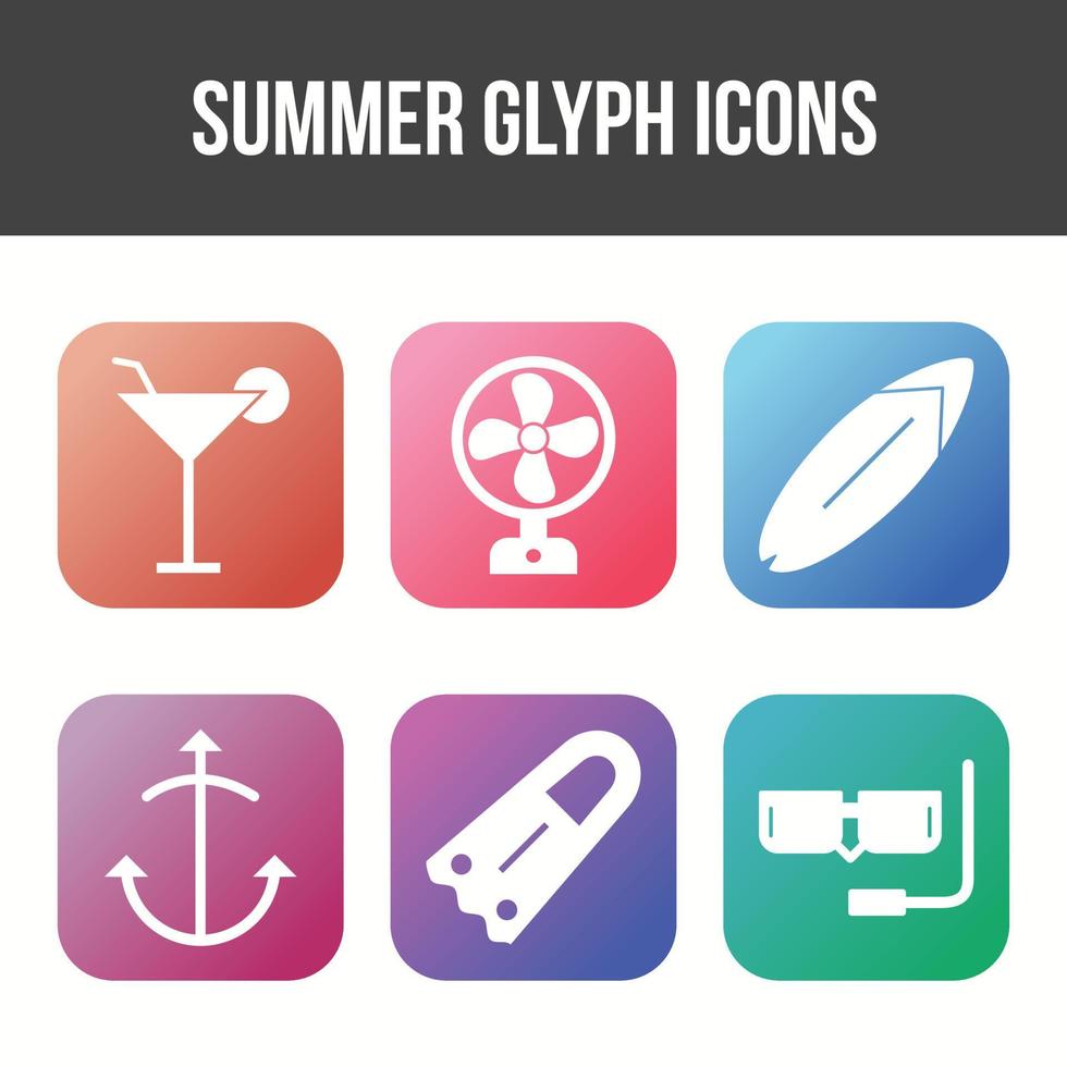 einzigartiger Sommer-Glyphen-Vektor-Icon-Set vektor