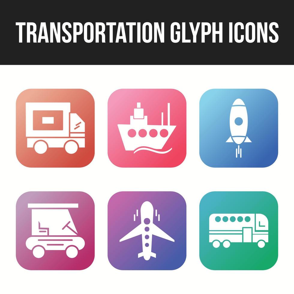 Transportsymbolsatz mit eindeutigen Glyphensymbolen vektor
