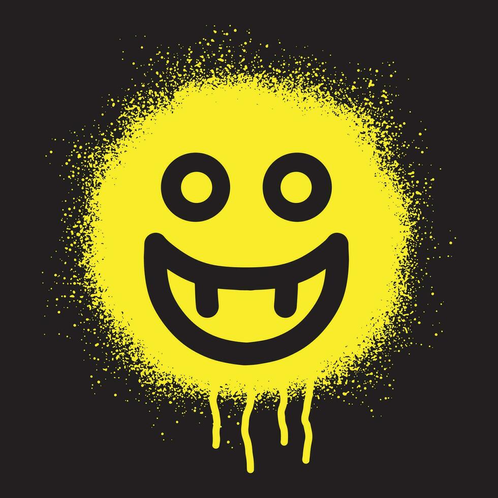 smiley uttryckssymbol stencil graffiti med gul spray måla på svart bakgrund vektor