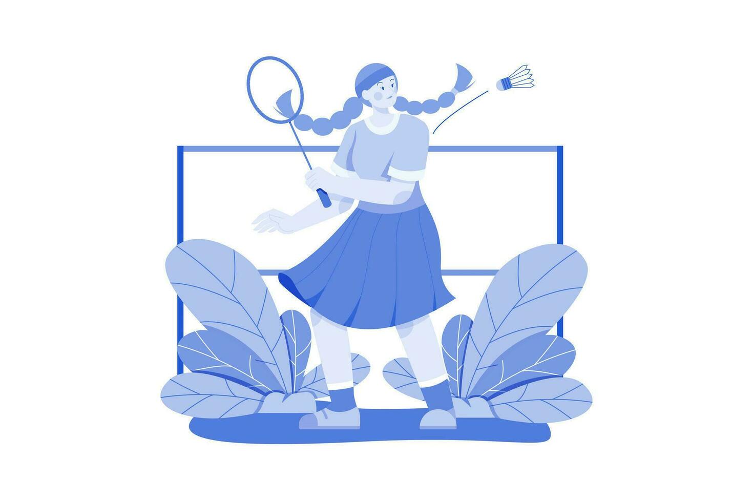 flicka spelar badminton illustration begrepp på vit bakgrund vektor
