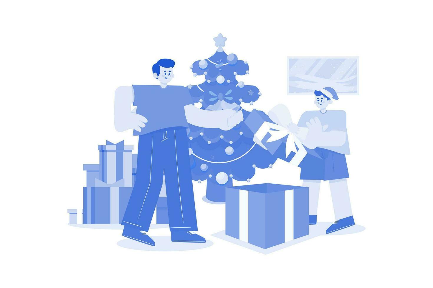 Lycklig unge med jul gåvor illustration begrepp på vit bakgrund vektor