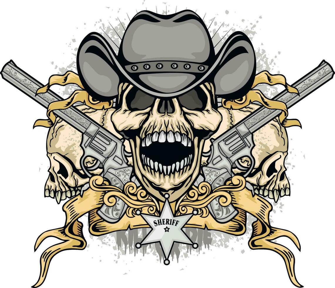 Cowboy Zeichen mit Schädel und Waffen, Grunge Jahrgang Design t Hemden vektor