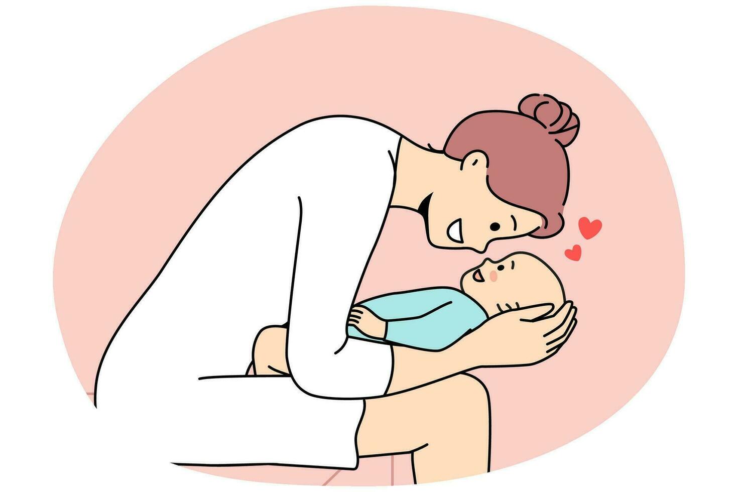 glückliche liebevolle junge mutter, die mit neugeborenem baby spielt. lächelnde fürsorgliche Mutter kuschelt süßes kleines Baby. Mutterschaftskonzept. Vektor-Illustration. vektor