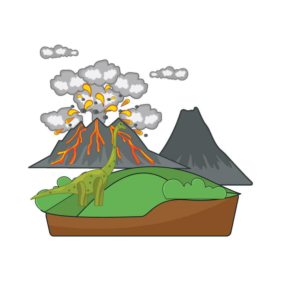 Vulkan mit Dinosaurier im Berg Illustration vektor