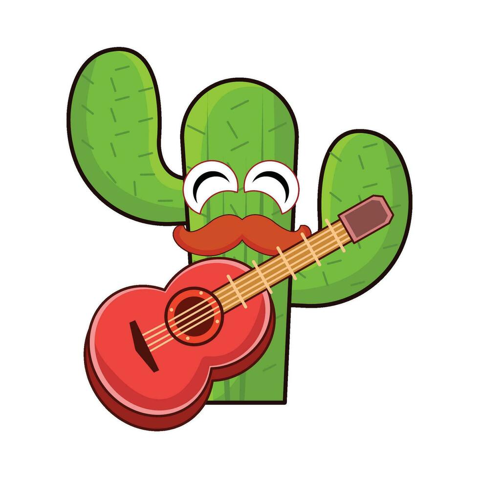 kaktus karaktär spelar gitarr mexikansk illustration vektor