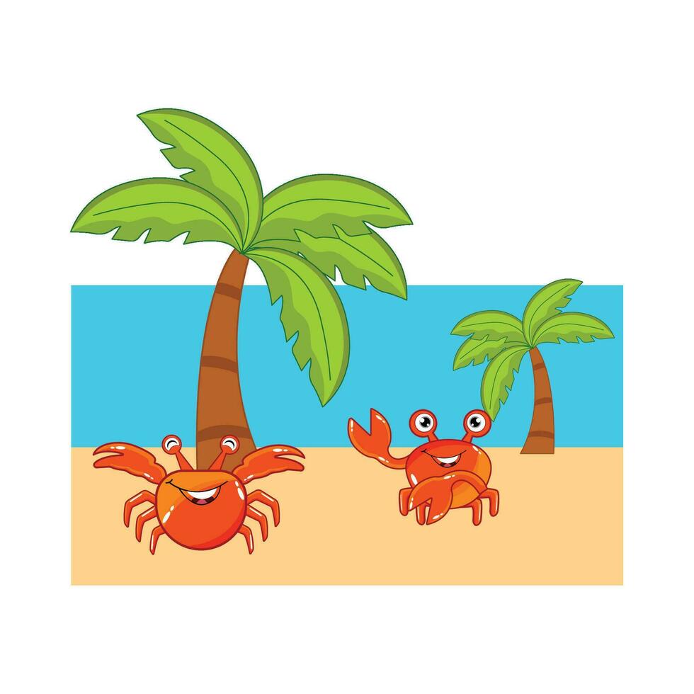 Krabbe Charakter im Strand Illustration vektor