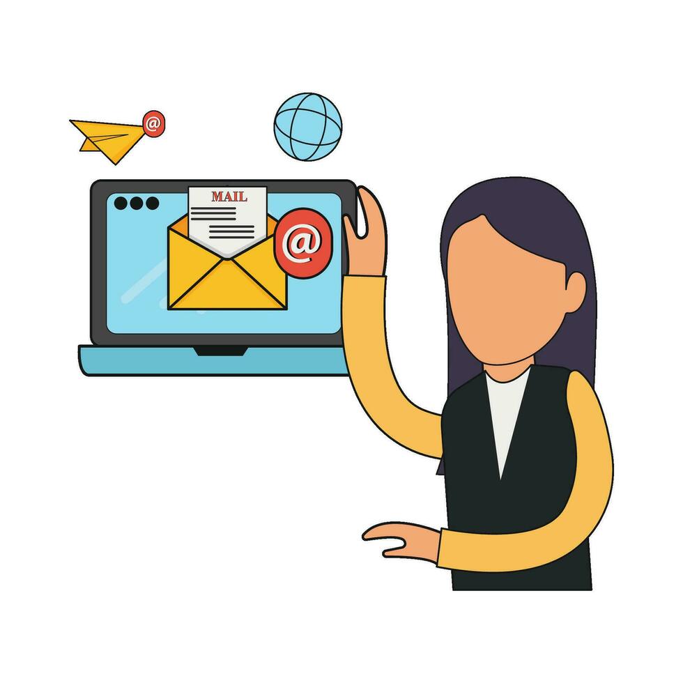 Email Marketing im Laptop, Frauen mit Internet Illustration vektor