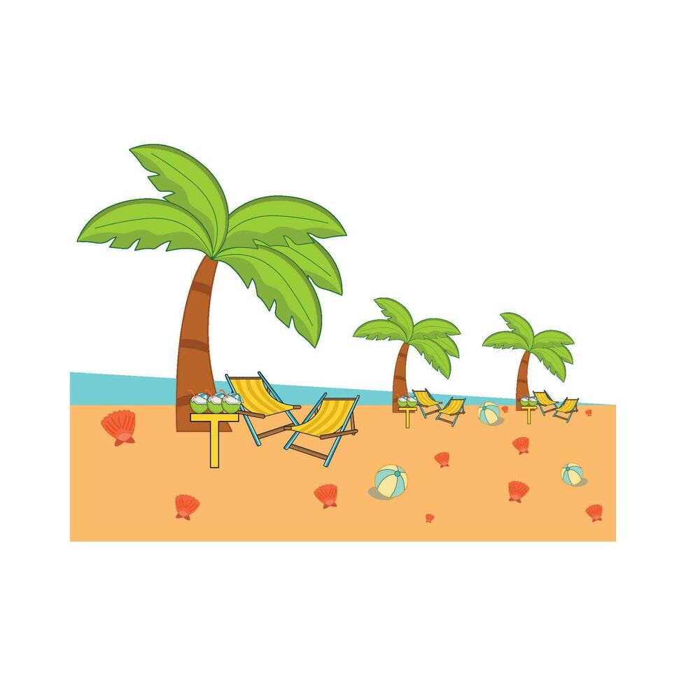Stuhl mit Palme Baum im Strand Illustration vektor