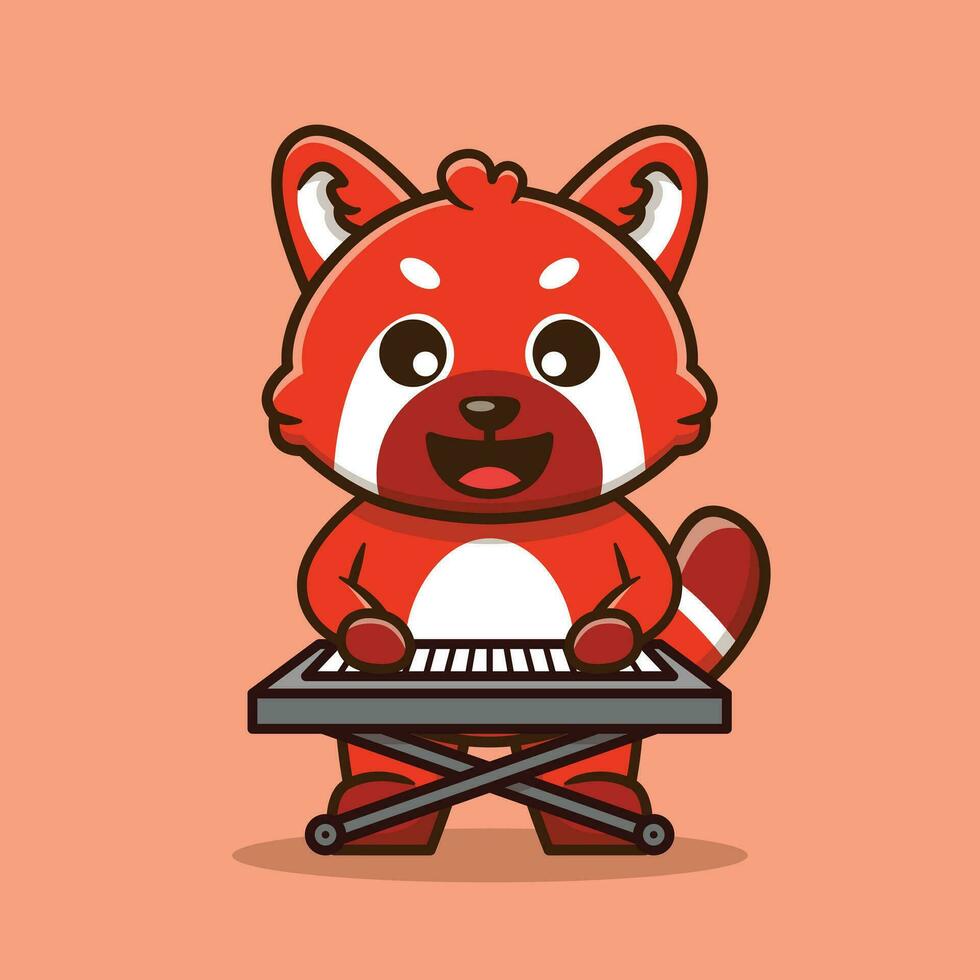 söt röd panda spelar de piano vektor tecknad serie illustration