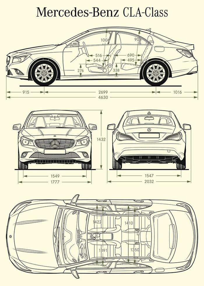 2012 mercedes benz cla klass bil plan vektor