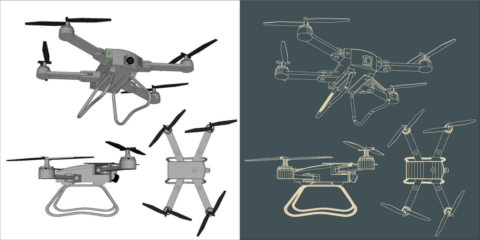 vektor Drönare eller quadcopter linje trådmodell plan
